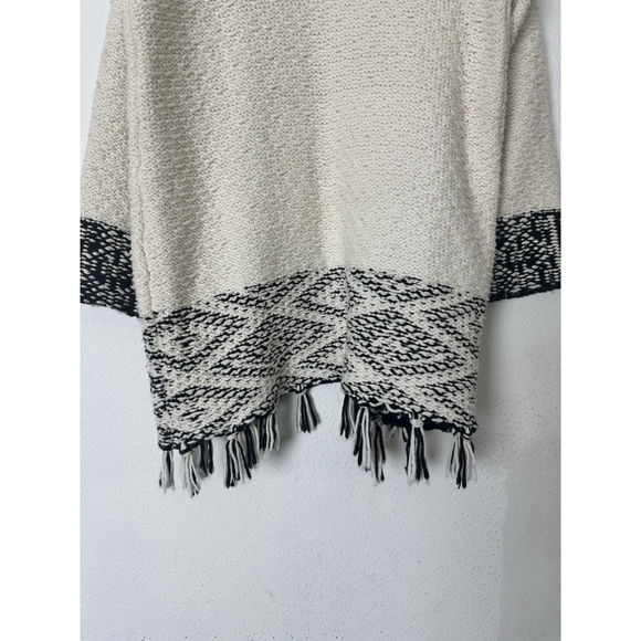 Soft Surroundings Open Aztec Fringed Cardigan Sweater Medium Cream Black Boho - Picture 11 of 11